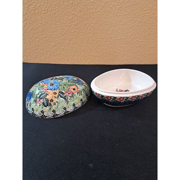 Polish Pottery Floral Egg Trinket Box Boleslawiec Hand Painted 1 QTY 5 - Picture 5 of 8